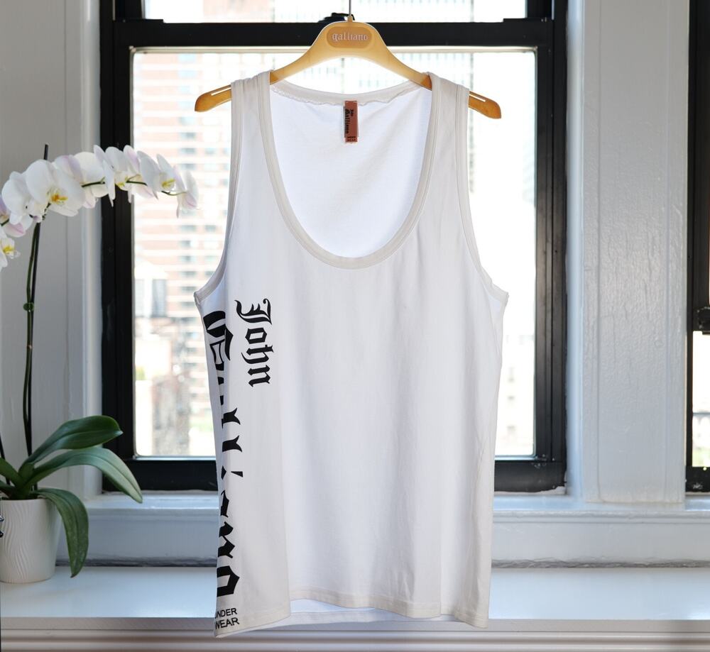 John Galliano Vintage White Logo Print Tank Top (Size S)